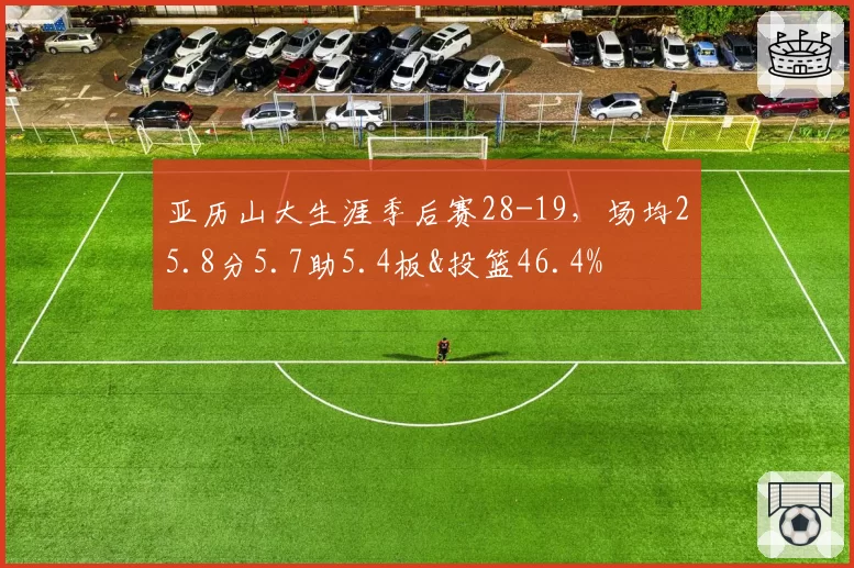 亚历山大生涯季后赛28-19，场均25.8分5.7助5.4板&投篮46.4%